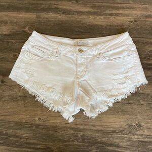 Guess Women's Frayed White Jean Shorts